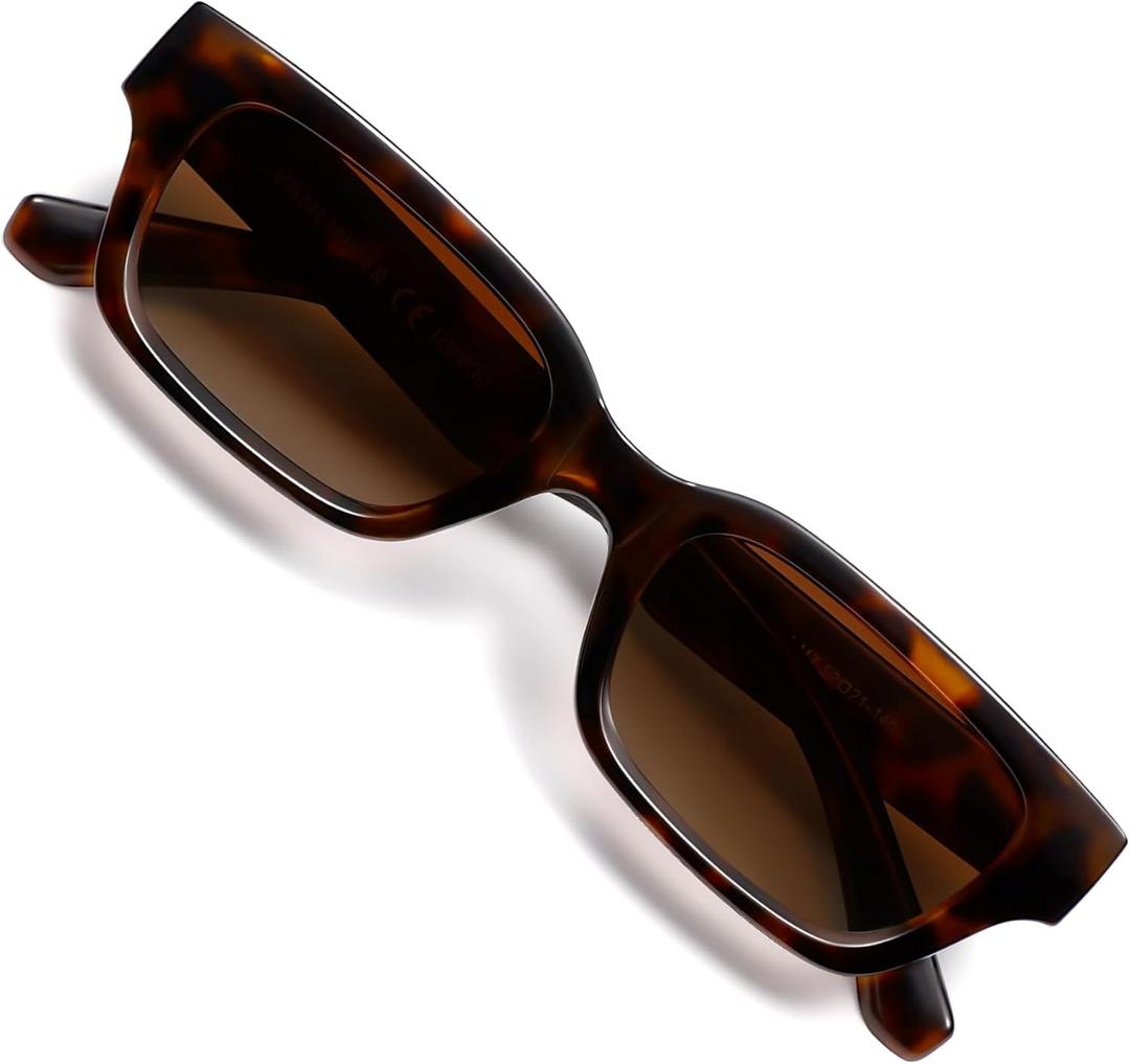 VANLINKER Polarized Trendy Small Skinny Square Cat Eye Sunglasses for Women Retro Vintage Shades VL9846 (Tortoise Frame Gradient Brown Lens)
