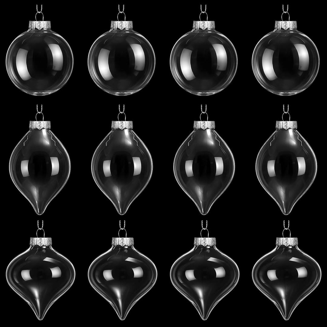 Zomiboo 12 Pcs Clear Glass Christmas Ball Ornaments Set 3.15" Hanging Shatterproof Glass Bulbs for Christmas Tree Baubles Bulk for Holiday Xmas Tree Decorations Gifts