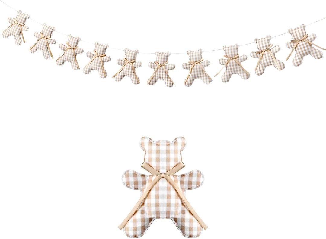 Moukeren We Can Bearly Wait Felt Banner Baby Shower Decorations Brown Gingham Teddy Bear Garland 3D Filling Cotton Boho Bear Theme Birthday Gender Reveal Wedding Birthday Party Decor