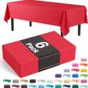 Party Solids Pack Of 6 Premium Plastic Tablecloth 54 Inch x 108 Inch Rectangle Plastic Table Cover - Red