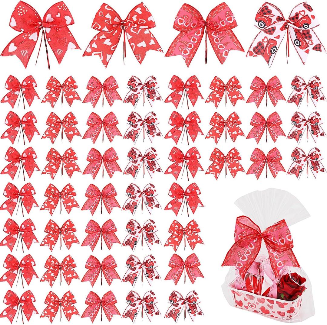 48 Pcs 6 Inch Bows for Wreath Love Heart Bows Bulk Red and Pink Gift for Wrapping Holiday Basket Ornaments Party Decor(Classic Style)