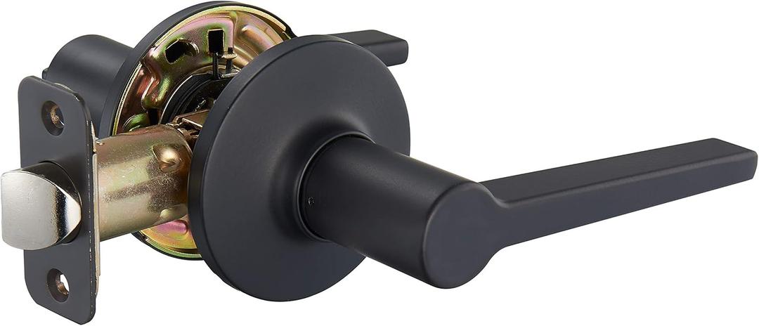Amazon Basics Manchester Door Lever - Passage (Keyless) - Matte Black, 1-Pack