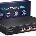 YuanLey 10 Port 2.5G PoE Switch Unmanaged, 8 x 2.5G Base-T PoE Ports, 2 x 10G SFP, IEEE802.3af/at, 120W, Compatible with 100/1000/2500Mbps, Metal Fanless, VLAN, Rack Mount 2.5Gbe Network Switch