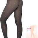 Fleece Lined Tights Sheer Women,Fake Translucent Warm Pantyhose Leggings Sheer Thermal Tights for Women in Winter. (Medium Petite)