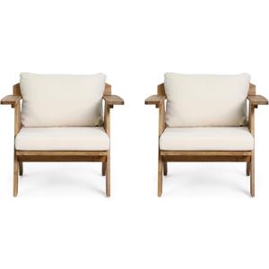 Christopher Knight Home Arcola Outdoor Club Chair with Cushion - Acacia Wood - Teak/Beige (Set of 2)