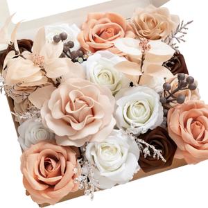 2Pack Artificial Flowers Garland Beige Flower Centerpieces Brown Wedding Aisle Decor Chair Nude Flowers Arch Floral for Signs DIY Table Wall Window Cake Decoration