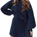 Zwurew Women's 2 Piece Outfits 2025 Long Sleeve Mock Neck Ribbed Sweaters And Mini Skirt Two Piece Sets  (Large)