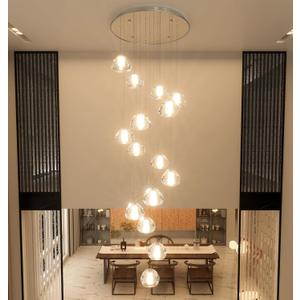 14-Light Modern Chandeliers for Entrance High Ceiling Chandelier Stairwell Long Lights Fixture LED Ceiling Light Bubble Crystal Adjust Hanging Pendants Lighting for Hallway Foyer Living Room