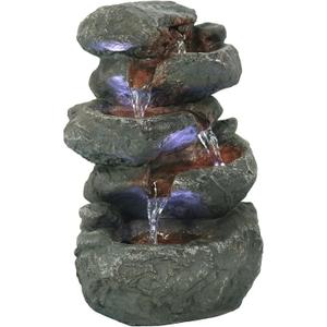 Sunnydaze Stacked Rocks 10.5 Inch Indoor Tabletop Water Fountain with LED Lights - Quiet Sounds