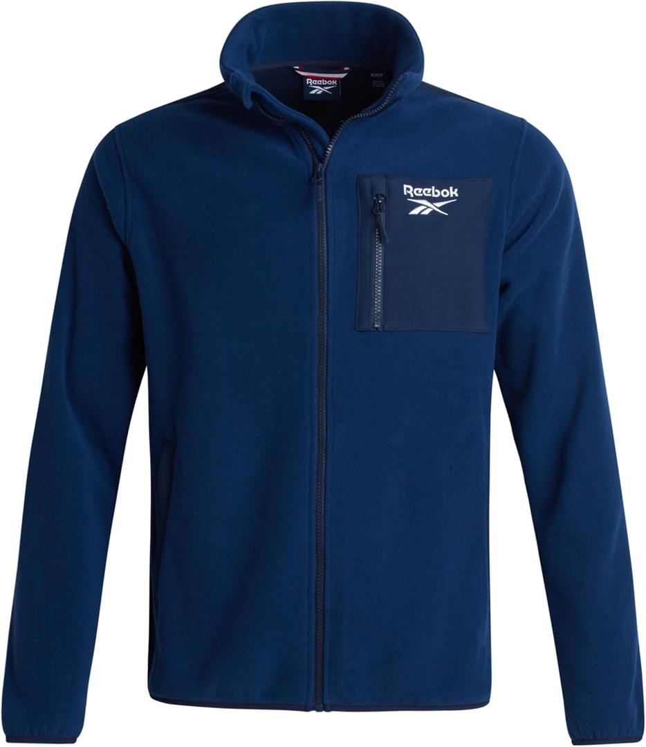 Reebok Mens Fleece Jacket - Lightweight Polar Fleece Zip Up Winter Softshell Jacket Men with Pockets for Hiking and Workout (Small, Batik Blue)
