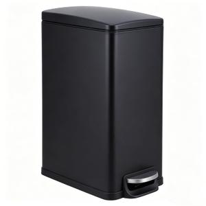 12 Gallon Kitchen Trash Can, Slim Stainless Steel Trash Can with Lid, Step-On Garbage Can with Inner Bucket, Soft Close, Narrow Space Saving Trash Bin for Kitchen Bathroom Office, Black