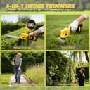 4-in-1 Pole Hedge Trimmer & Grass Shear, 16FT Reach, Electric Bush Trimmer with Extension Pole, Cordless Shrub Trimmer with 180 Adjustable Angle, Brushless Motor, LCD Display, 4.0Ah Battery