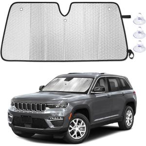 EcoNour Foldable Sun Shade Fit for Jeep Cherokee 2011-2024 2025 2026 | Accordion Windshield Sun Shade, Front Car Window Shades Sun Visor, Blocks UV Rays & Heat, Car Accessories