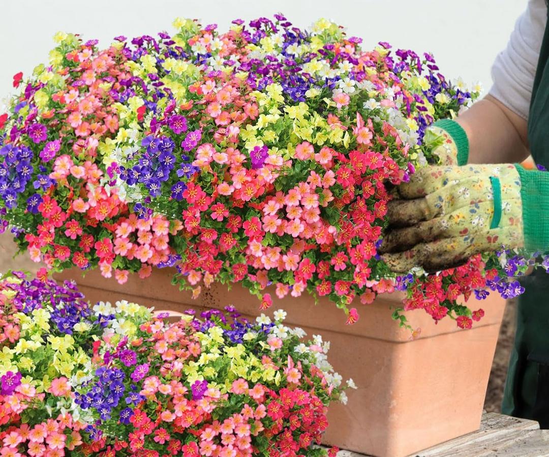 18 Bundles Artificial Flowers for Outdoors No Fade Fake Plants Faux Flowers for Spring Summer Decor, UV Resistant Artificial Outdoor Plants for Outside & Indoor Planter Porch Balcony Patio Decor - Mix (Multi Color)