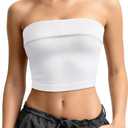 OLCHEE Womens 2PK Tube Tops Off Shoulder Seamless Ribbed Strapless Sleeveless Side Ruched Slim Fitted Summer Going Out Top (M)