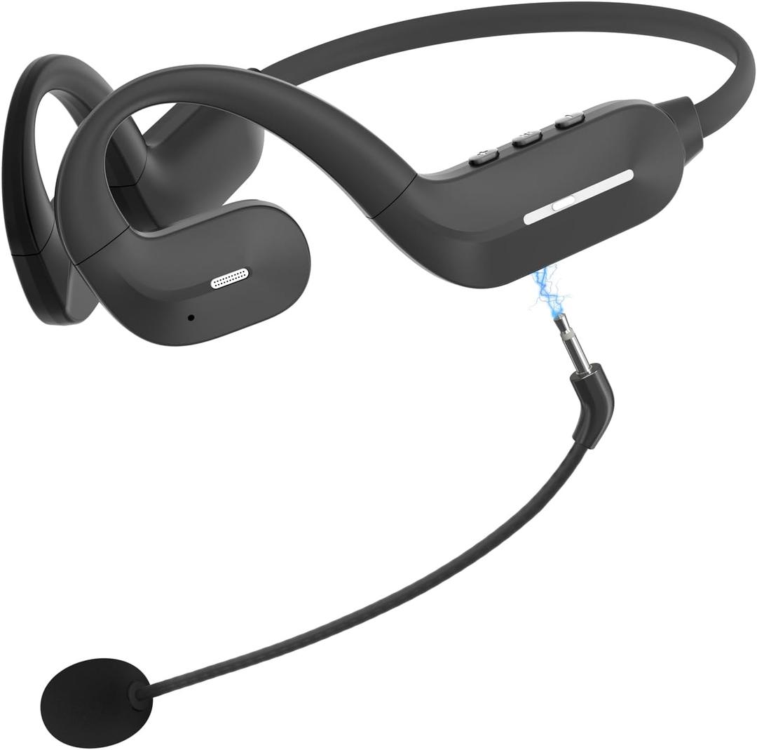 Earbay Open Ear Headphones with Mic, Bluetooth Headset with Microphone, Wireless Air Conduction Headphones with AI Noise Cancelling Mic & Mute Mode for Work, Meeting, Driving, Running, Workouts