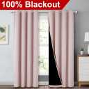 NICETOWN 100% Blackout Window Curtain Panels 84" Long, Blush Pink, 2 Pieces, 52 inches Wide Each Panel, Heat and Cold Blocking Drapes with Black Liner for Nursery, Thermal Insulated Draperies