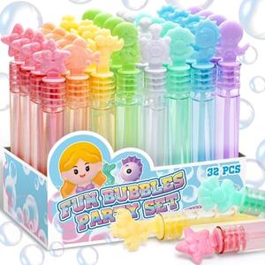 32 Pcs Mermaid Bubbles for Kids with Gift Box, 8 Color Mini Pastel Bubble Wand for Mermaid Birthday Decorations, Ocean Party Favors, Goody Bag Stuffer, Under The Sea Animal Gift for Girls Toddlers