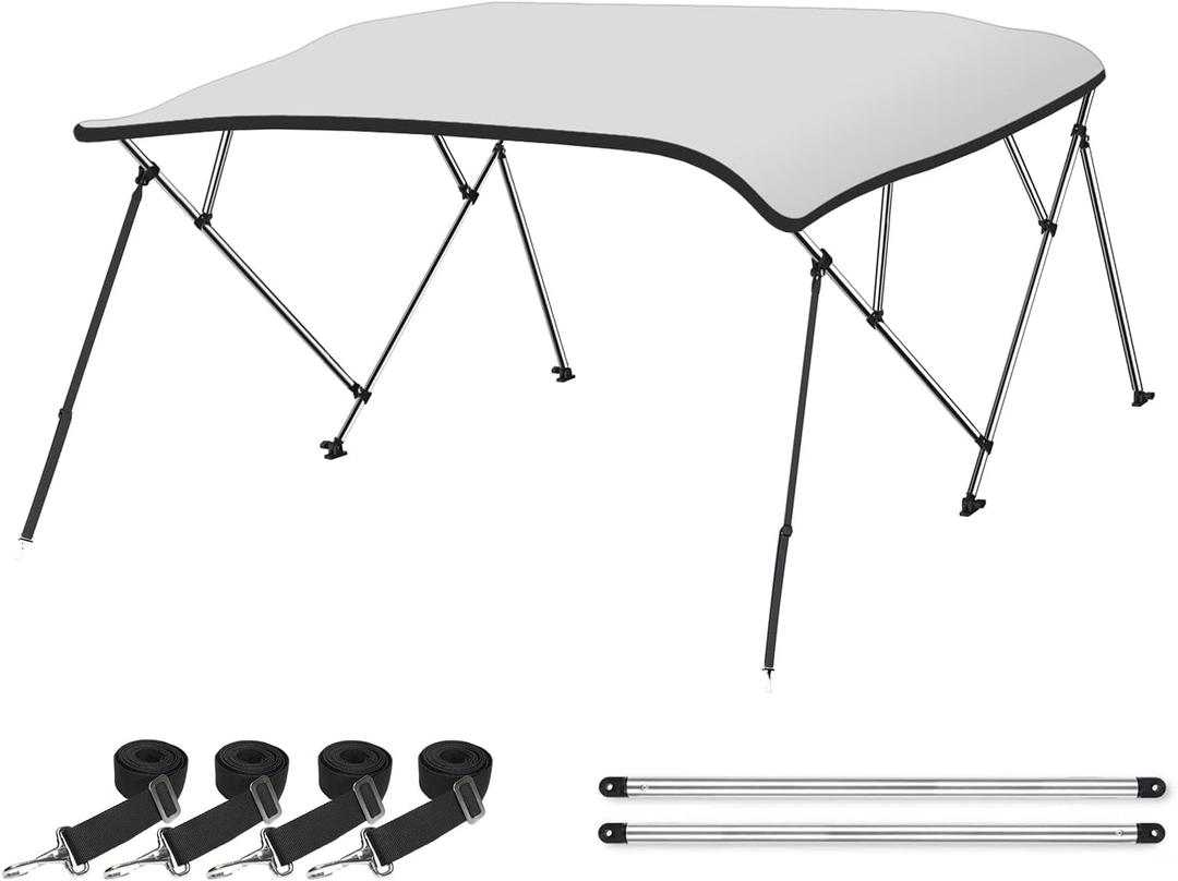Naviskin Bimini Top for Boats, White 3 Bow 6'L x 46" H x 61"-66" W | Easy Installation, 2 Mounting Methods, 4 Straps & 2 Rear Support Poles, 1" Aluminum Frame, Storage Boot & Hardware Included 
