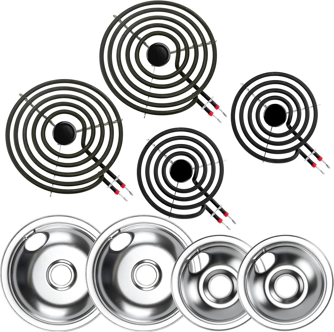 2*316048413(8") 2*316048414(6") Electric Stove Burner Drip Pans MP22YA Electric Range Burner Element Set MP15YA(6") MP21YA(8") Compatible with Frigidaire Kenmore Crosley Range Oven/Stove by Cenipar