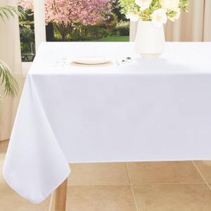 Smiry Rectangle Table Cloth, Waterproof Anti-Scratch Polyester Tablecloth, Decorative Washable Fabric Table Cover for Dining, Buffet, Parties and Outdoor, 54x78, White