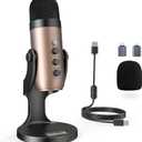ZealSound USB Microphone,Condenser Computer PC Mic,Plug&Play Gaming Microphones for PS 4&5.Headphone Output&Volume Control,Mic Gain Control,Mute Button for Vocal,YouTube Podcast on Mac&Windows(Gold)