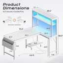 PRAISUN L Shaped Gaming Desk with LED Lights & Power Outlets, Reversible Computer Desk with Storage Shelves & Bag, Large Corner Home Office Desk with Pegboard for Work from Home, White, 51.2 Inch