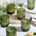16 Pcs Large Green Votive Candle Holders, Tealight Ribbed Candle Holders Glass for Christmas Decorations, Green Glass Candle Holder, Vintage Boho Christmas Table Decorations,