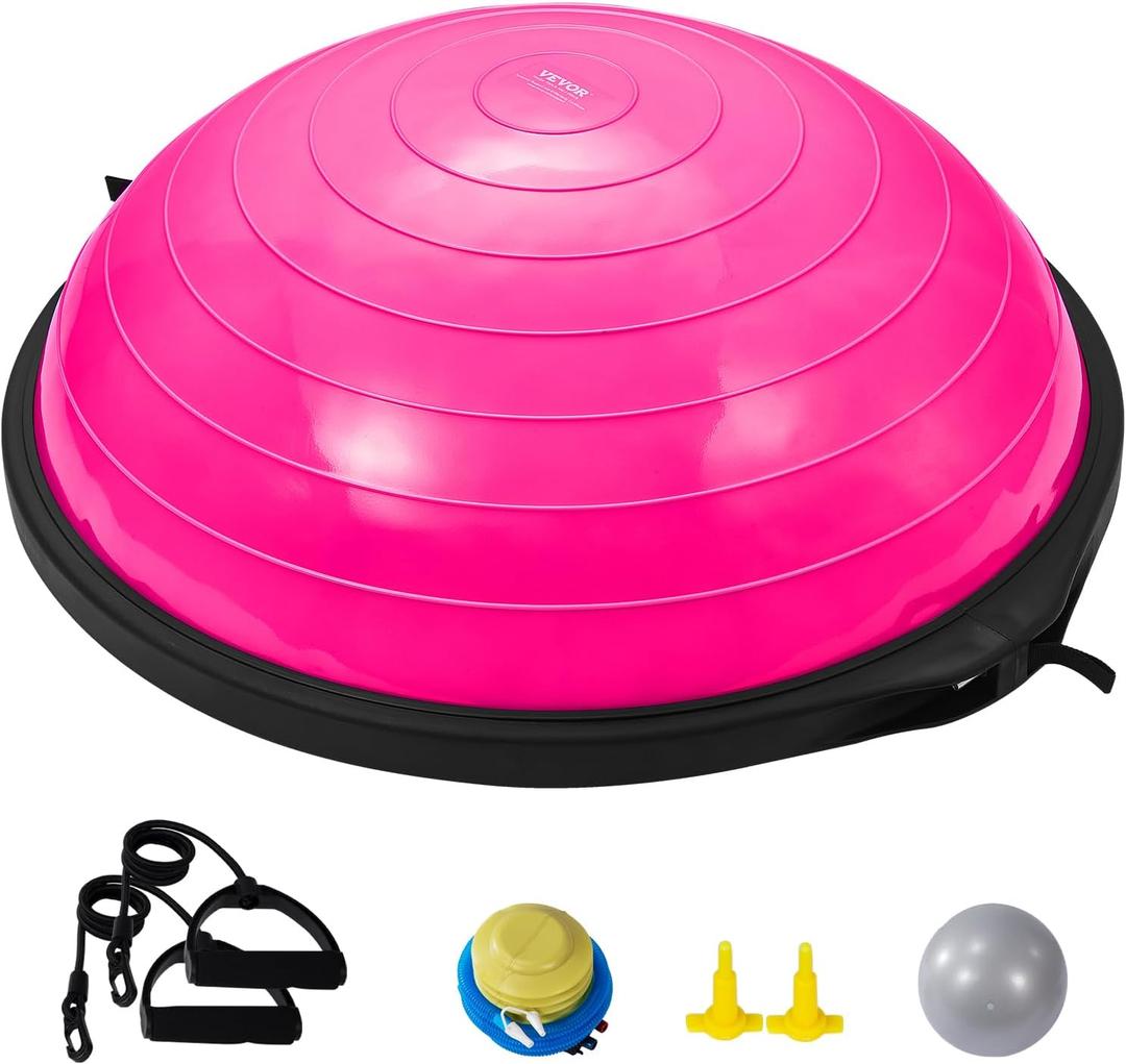VEVOR Half Exercise Ball Trainer, 23/26 inch Balance Ball Trainer, 1500lbs Capacity Stability Ball, Yoga Ball with Resistance Bands & Foot Pump, Strength Fitness Ball for Home Gym Full Body Workout
