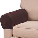PrinceDeco 2 Pack Thick Velvet Stretch Armrest Covers for Chairs and Sofas - Non Slip Armchair Covers for Arms, Brown