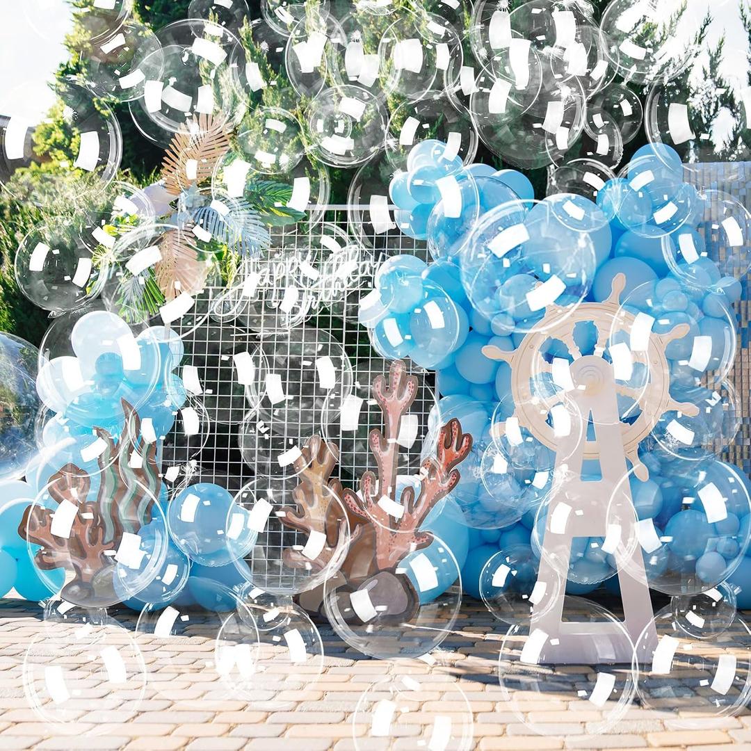Soulchen 150 Pcs 8" and 18" Under The Sea Party Decorations Clear Bubble Garlands Mermaid Birthday Bobo Balloon Decoration Mermaid Birthday Decor for Summer Beach Ocean Party Supplies