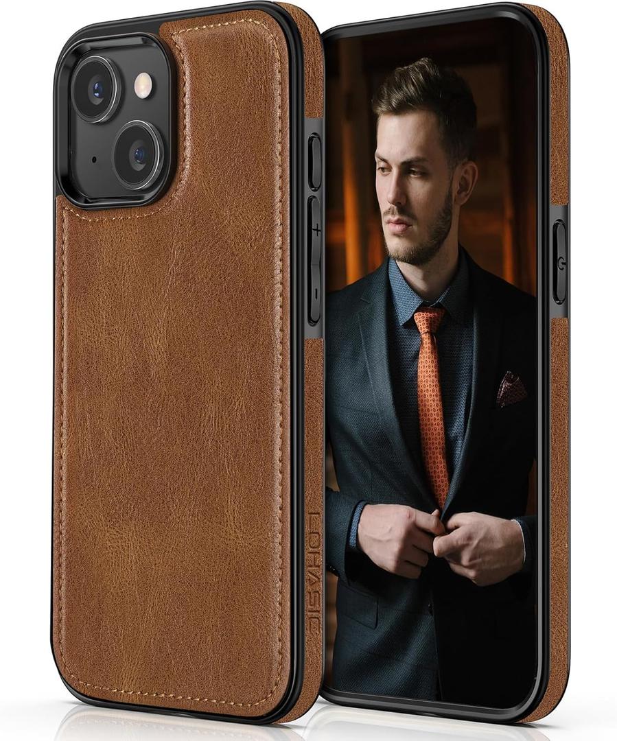 LOHASIC Compatible with iPhone 15 Case, Luxury Elegant Leather Business Classic Soft Grip Back Cover Full Body Protective Shockproof Back Cover Phone Cases for iPhone 15 6.1 inch - Brown