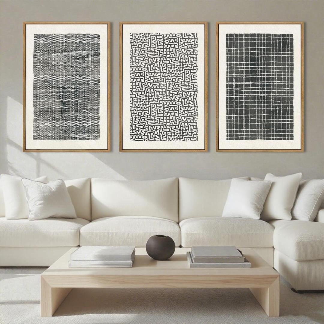 BINCUE Abstract Line Wall Art Set of 3 Modern Neutral Black Wall Decor Geometric Minimalist Artwork for Living Room Bedroom Office Bathroom 24"x36" Gift