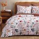 CASAAGUSTO Queen Comforter Set, 7 PCS White Floral Comforter Set with Terracotta Flowers Leaves Pattern, Soft Seersucker Design All Season Queen Bedding Set(90"X90")
