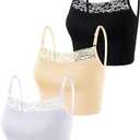 Bencailor 3 Pieces Lace Camisole Crop Top Lace Half Cami Breathable Basic Cami Spaghetti Tank Top for Women
