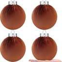 6 Inch Large Velvet Christmas Tree Balls 4 Pcs Christmas Ornaments Decorations Neutral Hanging Decor Flocked Balls for Xmas Home Indoor Decor (Brown)