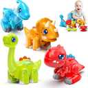Marstone Toddler Dinosaur Toys for 1 Year Old Boy Gifts: Educational Light Up Sound Building Baby Musical Toys 12-18 Months, Mix and Match Learning Birthday Gift for Kids 1 2 3 Year Old