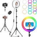 10.3" Selfie Ring Light with Stand and Phone Holder, Desk Tripod, 29 RGB Lighting Modes, Remote for iPhone &Android Camera. LED Halo Light for Photo, Video Recording, TikTok. Circle Ringlight Dimmable