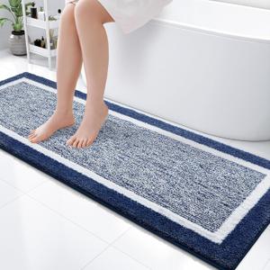 OLANLY Bathroom Rugs 59x20, Extra Soft and Absorbent Microfiber Bath Mat, Non-Slip, Machine Washable, Quick Dry Shaggy Bath Carpet, Suitable for Bathroom Floor, Tub, Shower (Runner, Navy)