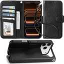 Arae Compatible with iPhone 17 Pro Max Case Wallet with Card Holder, Wristlet Strap Wallet Flip Cover for iPhone 17 Pro Max 6.9 inch Men/Women, RFID Blocking, Kickstand, Litchi Black