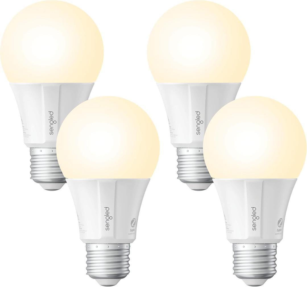 Sengled Smart Light Bulbs, Zigbee Hub Required, Works with Alexa and SmartThings, Voice Control with Google Home and Echo with built-in Hub, Soft White 60W Equivalent A19 Dimmable Smart Bulbs, 4-Pack