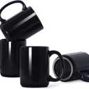 Smilatte 16 OZ Porcelain Coffee Mugs, Classic Blank Ceramic Cup with Large Handle for Tea Latte Cappuccino, Set of 4, Black