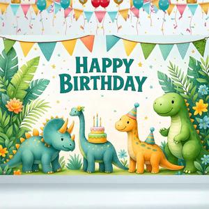 Dinosaur Birthday Decorations Banner 71x43 Inch, Large Dinosaur Birthday Party Backdrop, Happy Birthday Photo Booth Background for Kids Boys Girls Indoor Outdoor (MulticolorB73)