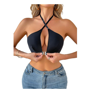 SOLY HUX Women's Cut Out Front Closure Bralette Criss Cross Wireless Halter Bra XL