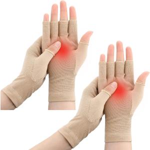 Woanger 2 Pairs Compression Gloves for Women Men 20-30 Mmhg Seamless Fingerless Compression Hand Thumb for Typing Crocheting