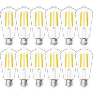 Sunco 12 Pack Vintage LED Edison Bulbs, 75W Equivalent 8.5W, 1000 LM Dimmable ST58 Filament, ST18 3000K Warm White, E26 Medium Base, Clear Glass Light Bulbs