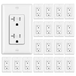 BESTTEN 20 Pack 20 Amp Decor Wall Receptacle Outlet, 20A Tamper-Resistant (TR) Electrical Outlet with Wallplate, Residential and Commercial Use, White