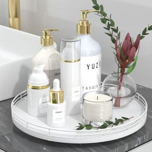 12" Oak Wood Bathroom Tray for Counter, Vanity Tray for Perfume Lotion Candle Makeup Jewelry Sink Soap Holder Turntable Dresser Organizer Countertop Coffee Table Decor Organization and Storage White