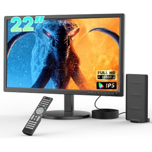 22 inch TV, Portable TV with Upgraded Antenna, HDMI/USB/AV Input | 2 in 1 Stand, Small Television for Kitchen, Home, Cars, RV, Office