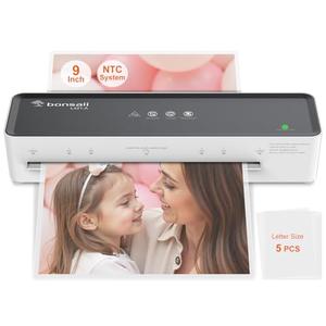 Bonsaii Laminator Machine with 5 Laminating Sheets, 9 Inch Thermal Laminating Machine for Doc/Posters/Photos, Compact Laminator for Home Office School, L421-Grey